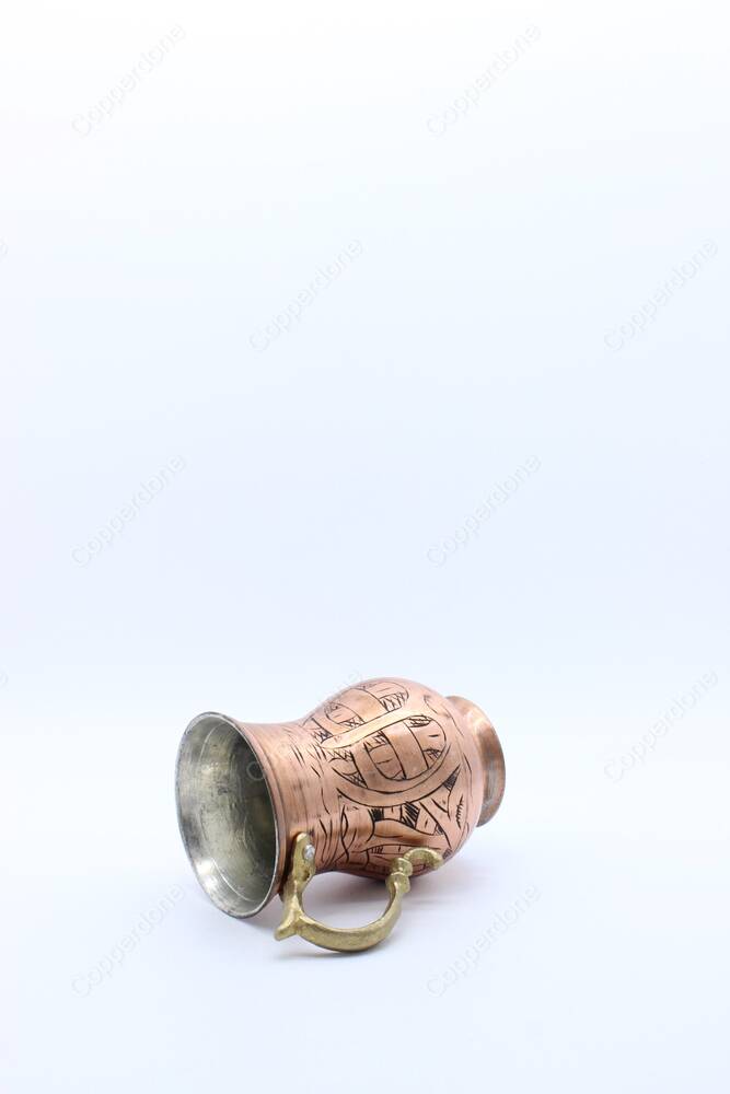 Copperdone Fine Hand Engraved Chisel Work Turkish Copper Mug Masrapa Cup Antique Copper Color MODEL 5 - 3