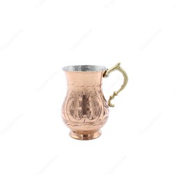 Copperdone Fine Hand Engraved Chisel Work Turkish Copper Mug Masrapa Cup Shiny Copper Color - 1