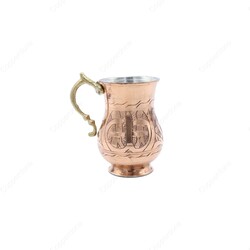 Copperdone Fine Hand Engraved Chisel Work Turkish Copper Mug Masrapa Cup Shiny Copper Color - 2