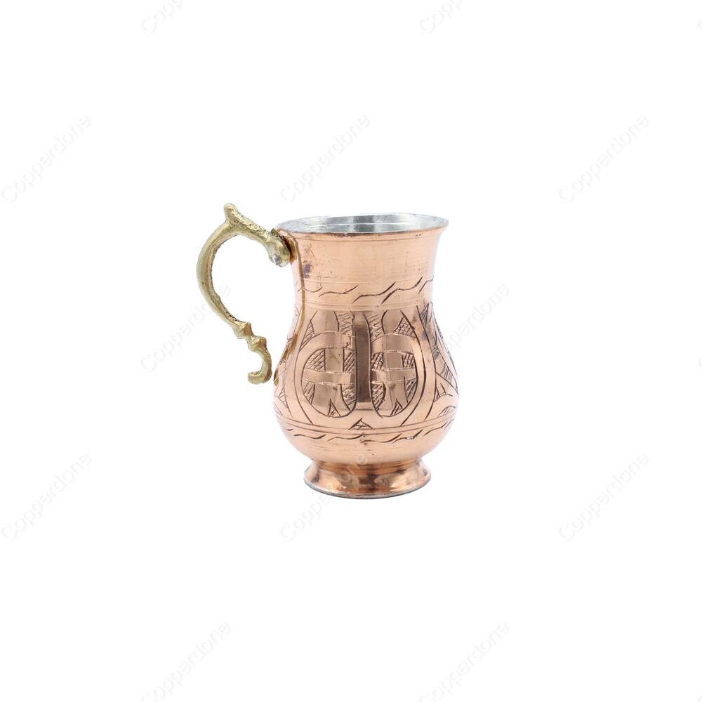 Copperdone Fine Hand Engraved Chisel Work Turkish Copper Mug Masrapa Cup Shiny Copper Color - 2