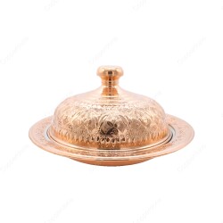 Copperdone Fine Hand Engraved Handmade Embossed Floral Pattern Turkish Copper Serving Plate Platter With Lid Copper Color - 1