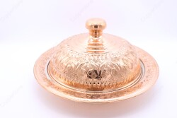 Copperdone Fine Hand Engraved Handmade Embossed Floral Pattern Turkish Copper Serving Plate Platter With Lid Copper Color - 3