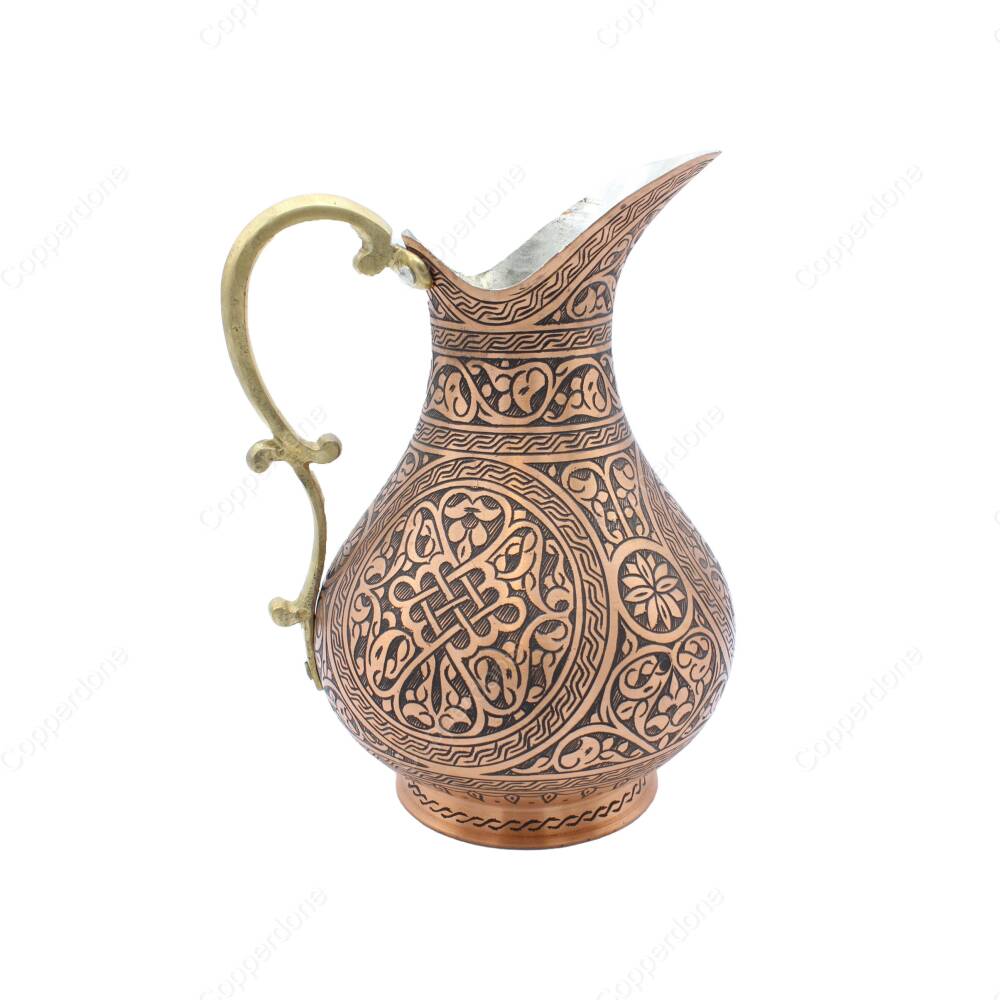 Copperdone Fine Handcrafted Hand Engraved Chisel Work Copper Jug Decanter Antique Copper Color Ottoman Collection 1 - 2