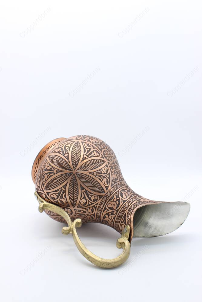 Copperdone Fine Handcrafted Hand Engraved Chisel Work Copper Jug Decanter Antique Copper Color Ottoman Collection 10 - 4