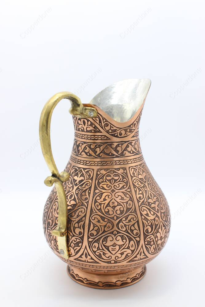 Copperdone Fine Handcrafted Hand Engraved Chisel Work Copper Jug Decanter Antique Copper Color Ottoman Collection 2 - 3