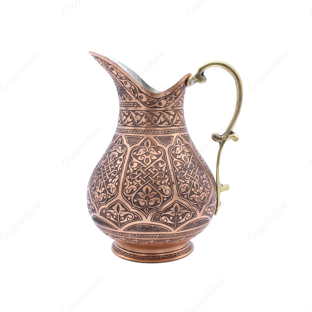 Copperdone Fine Handcrafted Hand Engraved Chisel Work Copper Jug Decanter Antique Copper Color Ottoman Collection 4 - 1