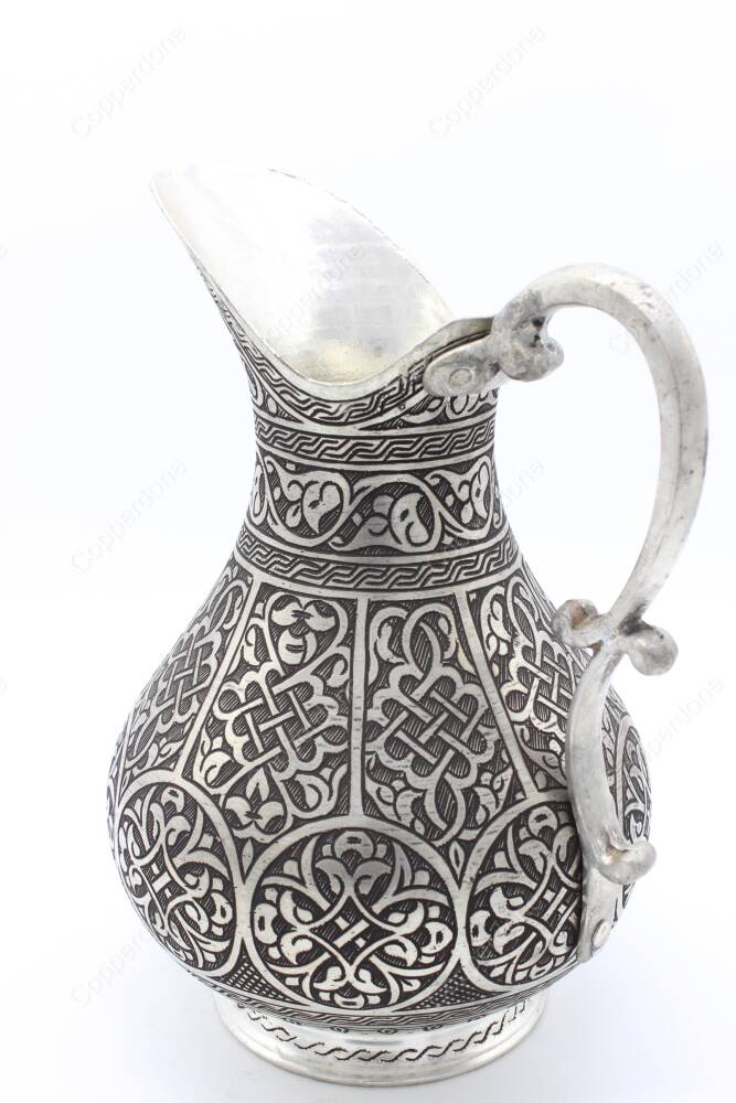 Copperdone Fine Handcrafted Hand Engraved Chisel Work Copper Jug Decanter Antique Silver Color Ottoman Collection 11 - 4