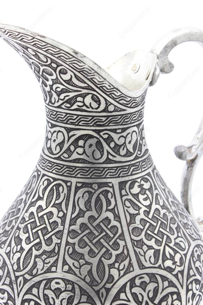 Copperdone Fine Handcrafted Hand Engraved Chisel Work Copper Jug Decanter Antique Silver Color Ottoman Collection 11 - 5