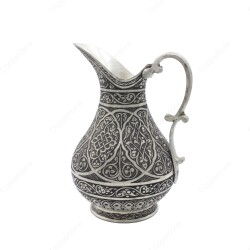 Copperdone Fine Handcrafted Hand Engraved Chisel Work Copper Jug Decanter Antique Silver Color Ottoman Collection 12 - 1