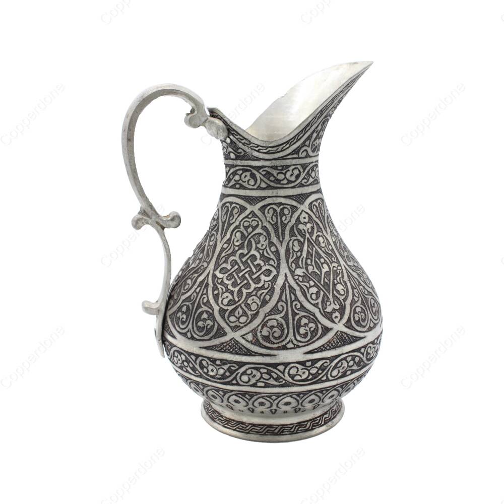 Copperdone Fine Handcrafted Hand Engraved Chisel Work Copper Jug Decanter Antique Silver Color Ottoman Collection 12 - 2