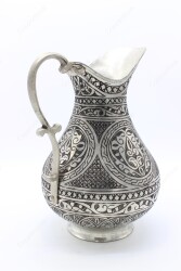 Copperdone Fine Handcrafted Hand Engraved Chisel Work Copper Jug Decanter Antique Silver Color Ottoman Collection 13 - 3