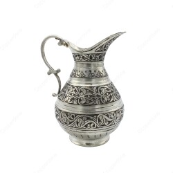 Copperdone Fine Handcrafted Hand Engraved Chisel Work Copper Jug Decanter Antique Silver Color Ottoman Collection 14 - 1