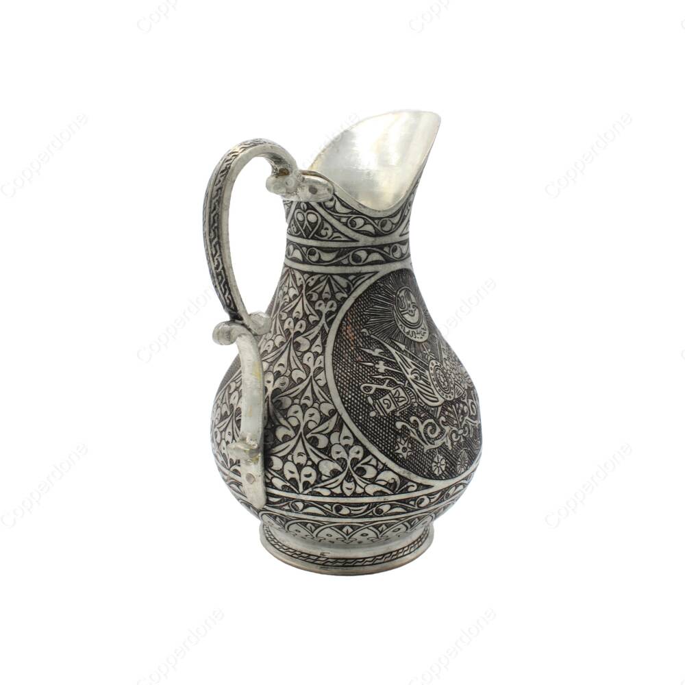 Copperdone Fine Handcrafted Hand Engraved Chisel Work Copper Jug Decanter Antique Silver Color Ottoman Collection 15 - 2