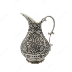 Copperdone Fine Handcrafted Hand Engraved Chisel Work Copper Jug Decanter Antique Silver Color Ottoman Collection 16 - 1