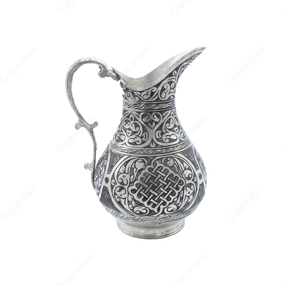 Copperdone Fine Handcrafted Hand Engraved Chisel Work Copper Jug Decanter Antique Silver Color Ottoman Collection 7 - 2