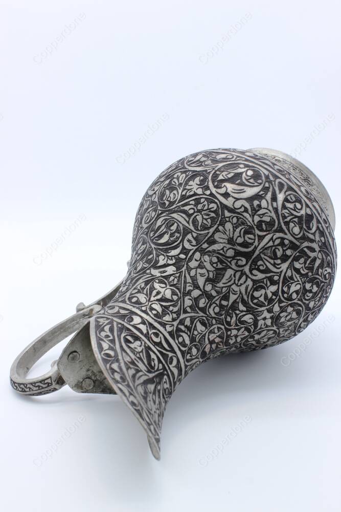 Copperdone Fine Handcrafted Hand Engraved Chisel Work Copper Jug Decanter Antique Silver Color Ottoman Collection 8 - 5