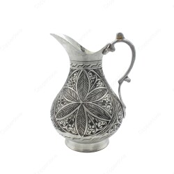 Copperdone Fine Handcrafted Hand Engraved Chisel Work Copper Jug Decanter Antique Silver Color Ottoman Collection 9 - 1