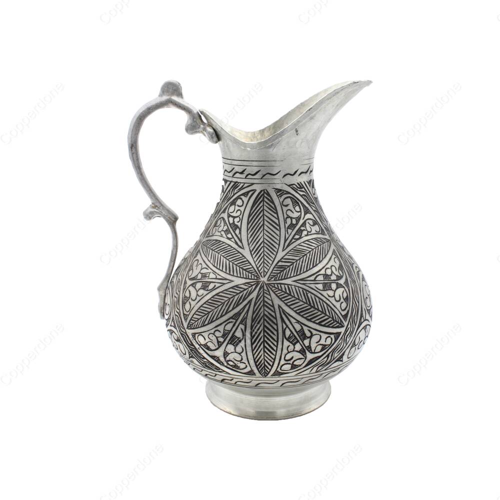 Copperdone Fine Handcrafted Hand Engraved Chisel Work Copper Jug Decanter Antique Silver Color Ottoman Collection 9 - 2