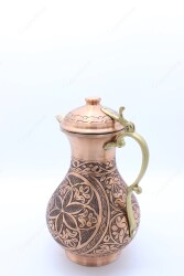 Copperdone Fine Handcrafted Hand Engraved Chisel Work Copper Jug Decanter with Lid Antique Copper Color Anatolia Collection 3 - 3