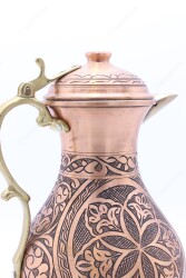 Copperdone Fine Handcrafted Hand Engraved Chisel Work Copper Jug Decanter with Lid Antique Copper Color Anatolia Collection 3 - 5