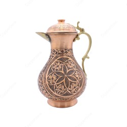 Copperdone Fine Handcrafted Hand Engraved Chisel Work Copper Jug Decanter with Lid Antique Copper Color Anatolia Collection 3 - 1