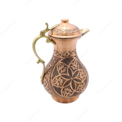 Copperdone Fine Handcrafted Hand Engraved Chisel Work Copper Jug Decanter with Lid Antique Copper Color Anatolia Collection 4 - 2