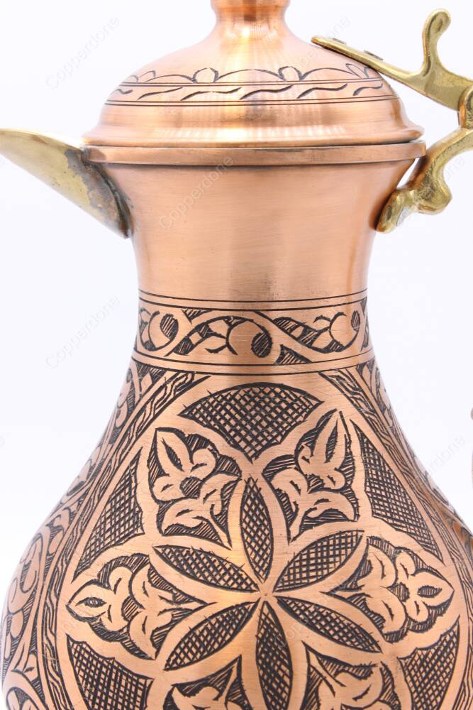 Copperdone Fine Handcrafted Hand Engraved Chisel Work Copper Jug Decanter with Lid Antique Copper Color Anatolia Collection 4 - 5