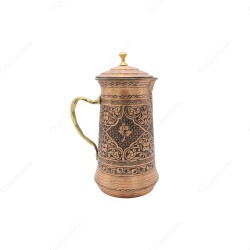 Copperdone Fine Handcrafted Hand Engraved Chisel Work Copper Jug Decanter with Lid Antique Copper Color Assos Collection 1 - 1