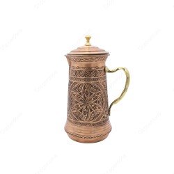 Copperdone Fine Handcrafted Hand Engraved Chisel Work Copper Jug Decanter with Lid Antique Copper Color Assos Collection 3 - 1