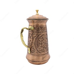 Copperdone Fine Handcrafted Hand Engraved Chisel Work Copper Jug Decanter with Lid Antique Copper Color Assos Collection 3 - 2