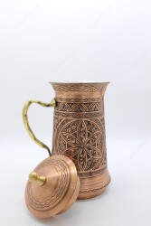 Copperdone Fine Handcrafted Hand Engraved Chisel Work Copper Jug Decanter with Lid Antique Copper Color Assos Collection 3 - 3