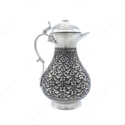 Copperdone Fine Handcrafted Hand Engraved Chisel Work Copper Jug Decanter with Lid Antique Silver Color Anatolia Collection 1 - 1