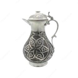 Copperdone Fine Handcrafted Hand Engraved Chisel Work Copper Jug Decanter with Lid Antique Silver Color Anatolia Collection 2 - 1