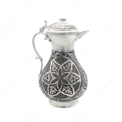 Copperdone Fine Handcrafted Hand Engraved Chisel Work Copper Jug Decanter with Lid Antique Silver Color Anatolia Collection 2 - 2