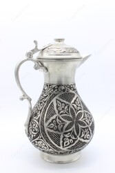 Copperdone Fine Handcrafted Hand Engraved Chisel Work Copper Jug Decanter with Lid Antique Silver Color Anatolia Collection 2 - 3