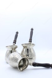 Copperdone Gaziantep Handmade Hand Engraved Copper Coffee Pot Cezve Ibrik Briki Turkish Greek Arabic Coffee Maker Set Shiny Silver Color - 4