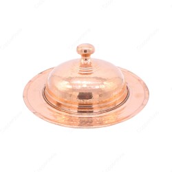 Copperdone Gaziantep Handmade Hand Hammered Turkish Copper Round Shape Serving Plate Platter With Lid Copper Color - 1