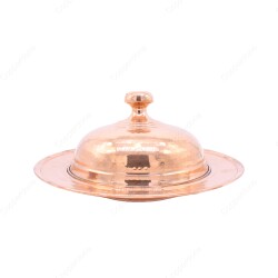 Copperdone Gaziantep Handmade Hand Hammered Turkish Copper Round Shape Serving Plate Platter With Lid Copper Color - 2