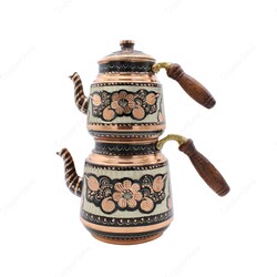 Copperdone Gaziantep Handmade Hand Painted Ottoman Motif Turkish Copper Teapot Tea Kettle With Wooden Handle Black - 1