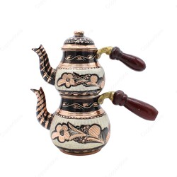 Copperdone Gaziantep Handmade Hand Painted Small Size Turkish Copper Teapot Tea Kettle With Wooden Handle Black - 1