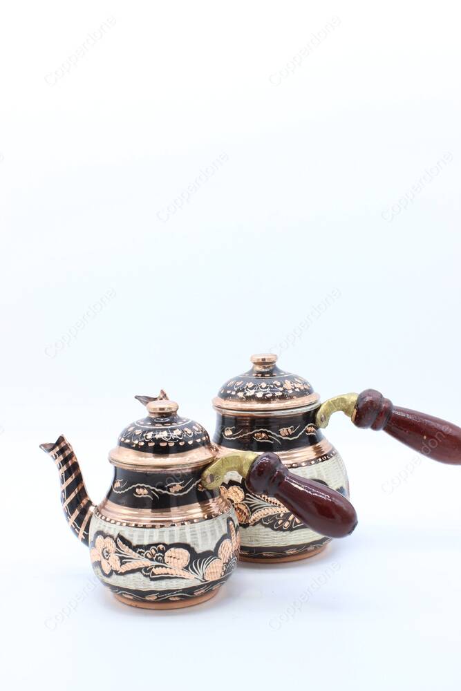 Copperdone Gaziantep Handmade Hand Painted Small Size Turkish Copper Teapot Tea Kettle With Wooden Handle Black - 4