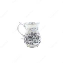 Copperdone Gaziantep Motif Handcrafted Chisel Work Turkish Copper Mug Masrapa Cup Antique Silver Color - 1