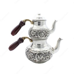 Copperdone Gaziantep Style Handmade Hand Engraved Chisel Work Turkish Copper Teapot Tea Kettle Antic Silver Color - 1