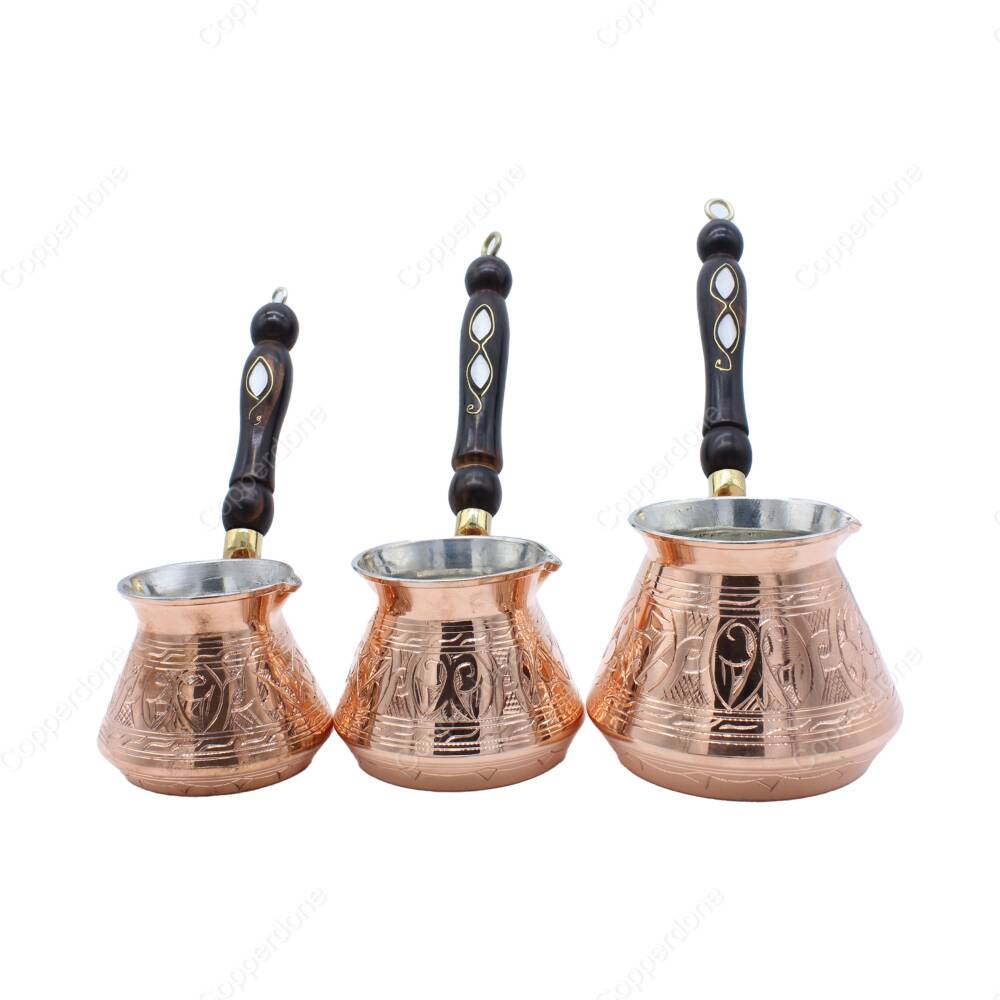 Copperdone Gaziantep Style Handmade Hand Engraved Copper Coffee Pot Cezve Ibrik Briki Turkish Greek Arabic Coffee Maker Set - 1