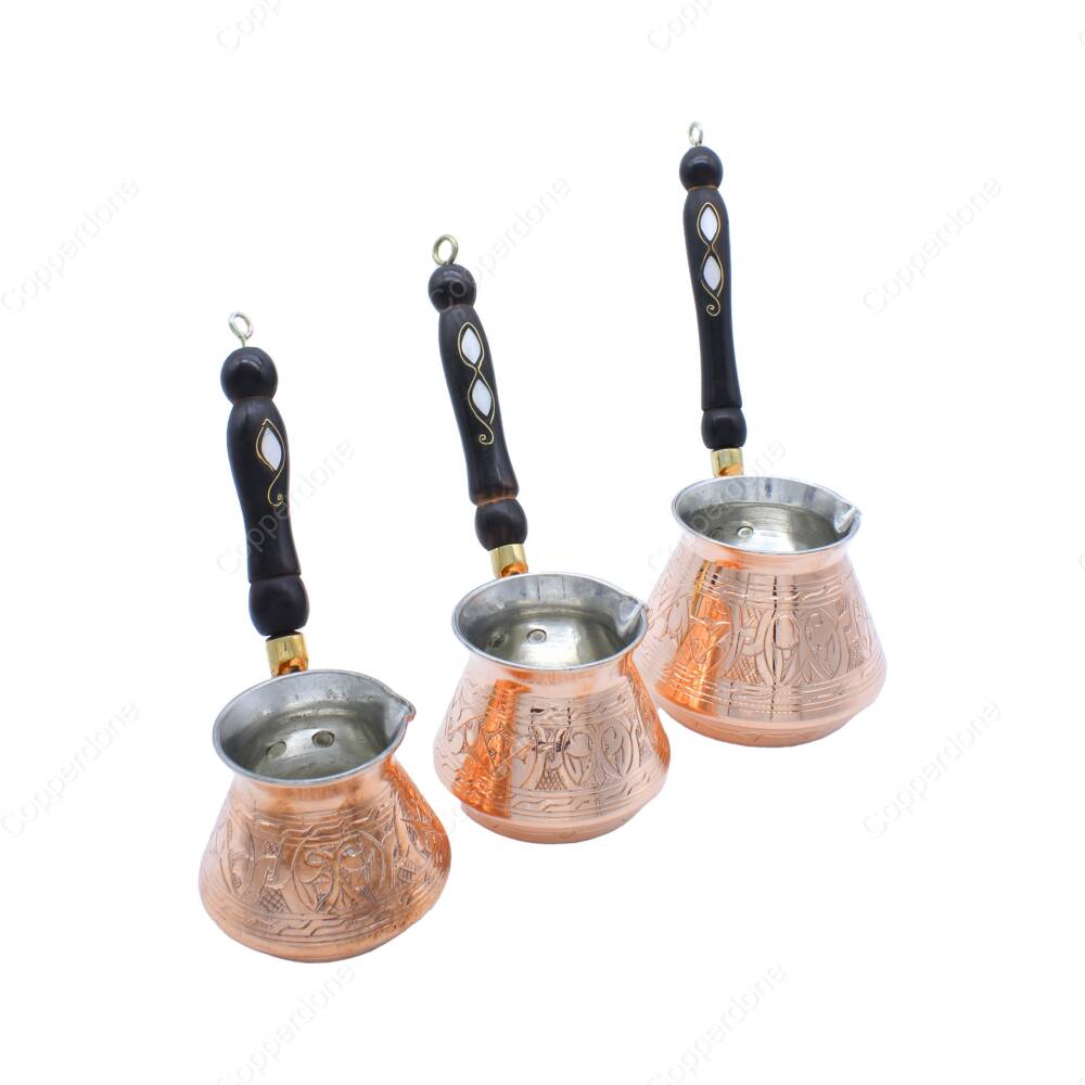 Copperdone Gaziantep Style Handmade Hand Engraved Copper Coffee Pot Cezve Ibrik Briki Turkish Greek Arabic Coffee Maker Set - 2