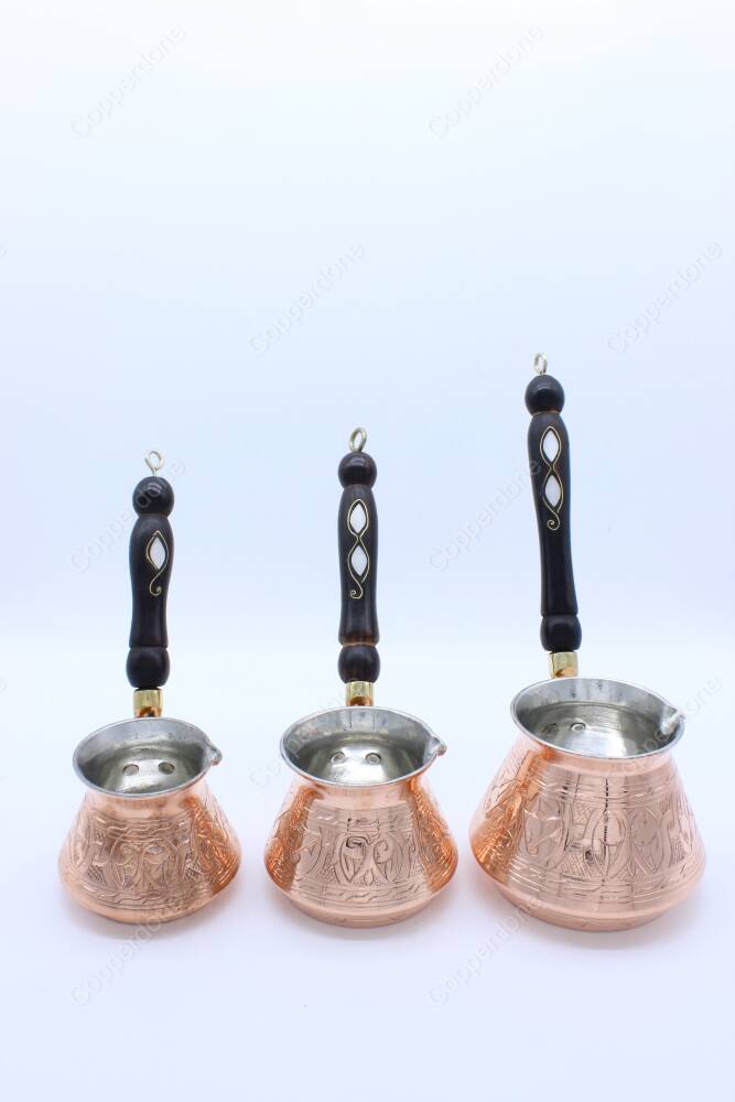 Copperdone Gaziantep Style Handmade Hand Engraved Copper Coffee Pot Cezve Ibrik Briki Turkish Greek Arabic Coffee Maker Set - 4