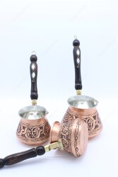 Copperdone Gaziantep Style Handmade Hand Engraved Copper Coffee Pot Cezve Ibrik Briki Turkish Greek Arabic Coffee Maker Set Antique Copper Color - 5