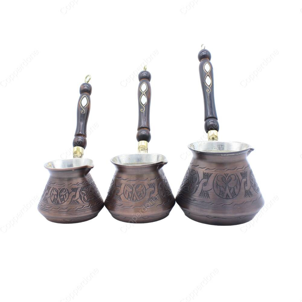 Copperdone Gaziantep Style Handmade Hand Engraved Copper Coffee Pot Cezve Ibrik Briki Turkish Greek Arabic Coffee Maker Set Vintage Copper Color - 1