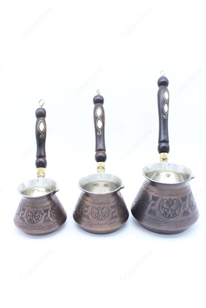 Copperdone Gaziantep Style Handmade Hand Engraved Copper Coffee Pot Cezve Ibrik Briki Turkish Greek Arabic Coffee Maker Set Vintage Copper Color - 4