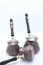 Copperdone Gaziantep Style Handmade Hand Engraved Copper Coffee Pot Cezve Ibrik Briki Turkish Greek Arabic Coffee Maker Set Vintage Copper Color - 5